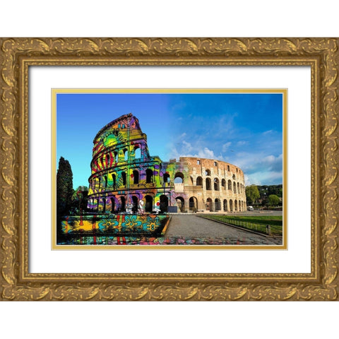 Colosseum Exposed Gold Ornate Wood Framed Art Print with Double Matting by Dean Russo Collection