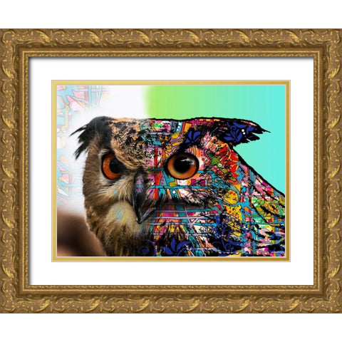 Exposed Owl Gold Ornate Wood Framed Art Print with Double Matting by Dean Russo Collection