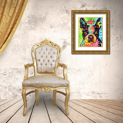 Boston Terrier Crowned Gold Ornate Wood Framed Art Print with Double Matting by Dean Russo Collection