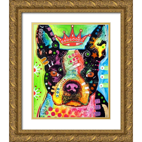 Boston Terrier Crowned Gold Ornate Wood Framed Art Print with Double Matting by Dean Russo Collection