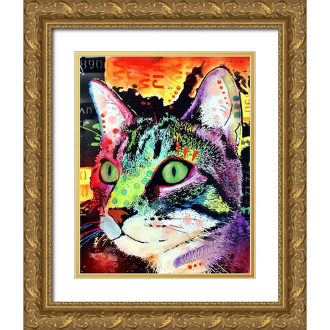 Curiosity Cat Gold Ornate Wood Framed Art Print with Double Matting by Dean Russo Collection