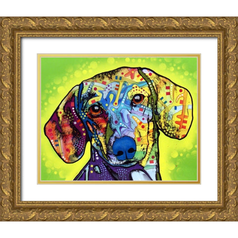 Dachshund Gold Ornate Wood Framed Art Print with Double Matting by Dean Russo Collection