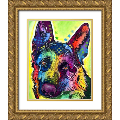 German Shepherd Gold Ornate Wood Framed Art Print with Double Matting by Dean Russo Collection