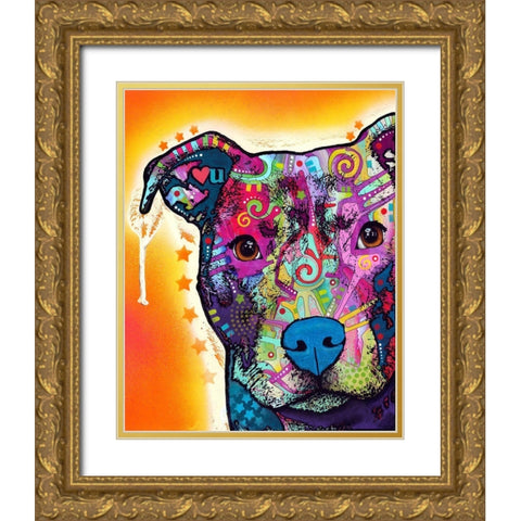 Heart U Pit Bull Gold Ornate Wood Framed Art Print with Double Matting by Dean Russo Collection