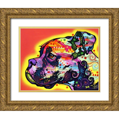 Profile Boxer Gold Ornate Wood Framed Art Print with Double Matting by Dean Russo Collection