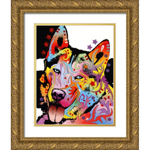 Siberian Husky Gold Ornate Wood Framed Art Print with Double Matting by Dean Russo Collection