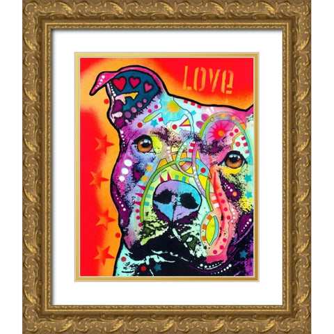 Thoughtful Pitbull Gold Ornate Wood Framed Art Print with Double Matting by Dean Russo Collection