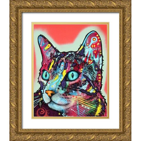 Curious Cat Gold Ornate Wood Framed Art Print with Double Matting by Dean Russo Collection