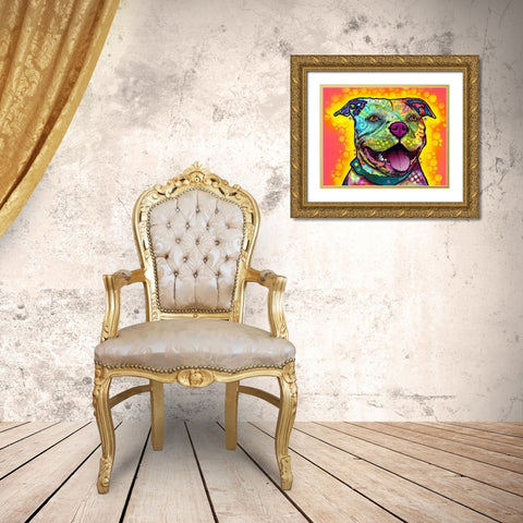 Dewey Pit Bull Gold Ornate Wood Framed Art Print with Double Matting by Dean Russo Collection