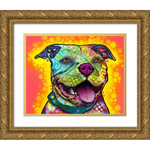 Dewey Pit Bull Gold Ornate Wood Framed Art Print with Double Matting by Dean Russo Collection