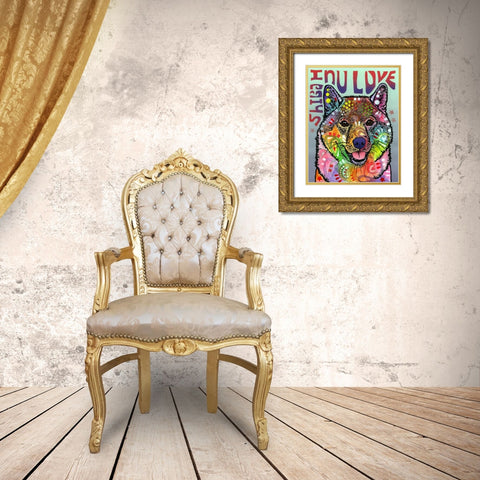 Shiba Inu Luv Gold Ornate Wood Framed Art Print with Double Matting by Dean Russo Collection