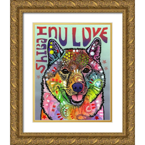 Shiba Inu Luv Gold Ornate Wood Framed Art Print with Double Matting by Dean Russo Collection
