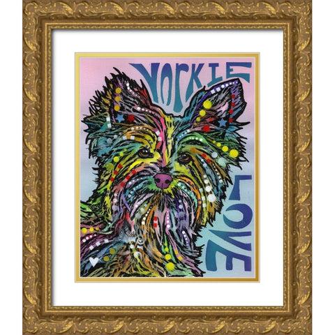 Yorkie Luv Gold Ornate Wood Framed Art Print with Double Matting by Dean Russo Collection