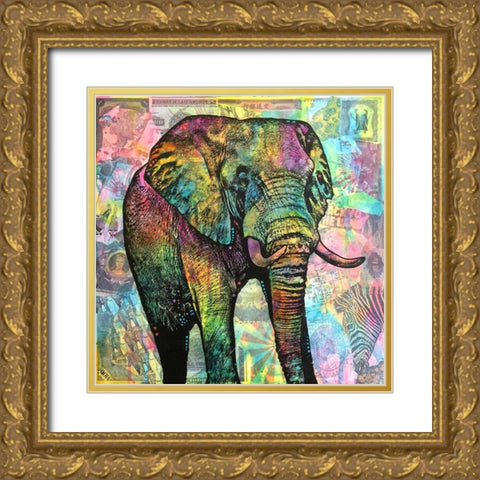 Elephant Torn Gold Ornate Wood Framed Art Print with Double Matting by Dean Russo Collection