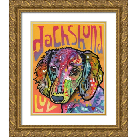 Dachshund Love Gold Ornate Wood Framed Art Print with Double Matting by Dean Russo Collection