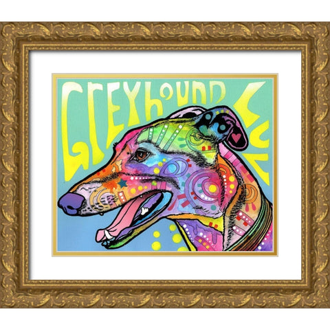 Greyhound Luv Gold Ornate Wood Framed Art Print with Double Matting by Dean Russo Collection