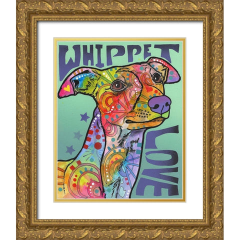 Whippet Love Gold Ornate Wood Framed Art Print with Double Matting by Dean Russo Collection