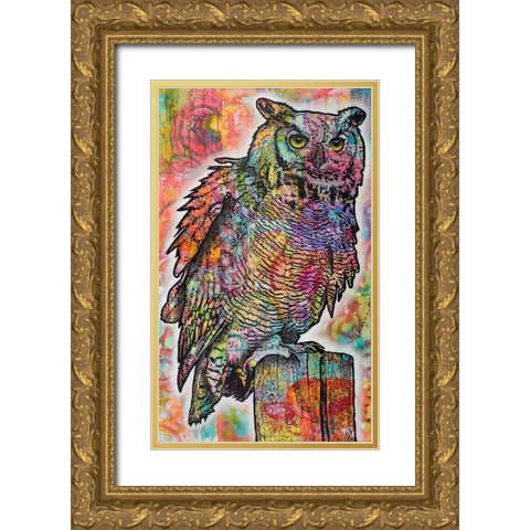 Owl Perch Gold Ornate Wood Framed Art Print with Double Matting by Dean Russo Collection