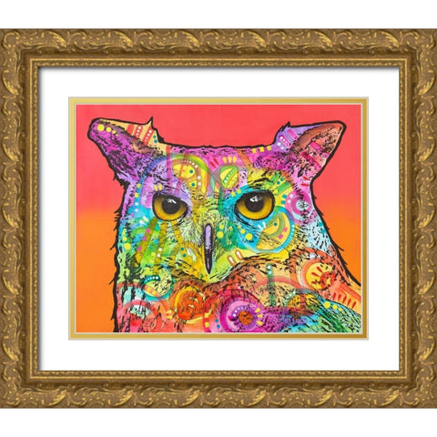Red Owl Gold Ornate Wood Framed Art Print with Double Matting by Dean Russo Collection