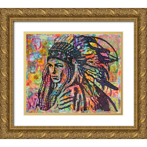 Tiva in Head dress Gold Ornate Wood Framed Art Print with Double Matting by Dean Russo Collection