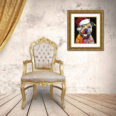 Beware of Pit Bulls Christmas Edition Gold Ornate Wood Framed Art Print with Double Matting by Dean Russo Collection