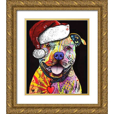 Beware of Pit Bulls Christmas Edition Gold Ornate Wood Framed Art Print with Double Matting by Dean Russo Collection