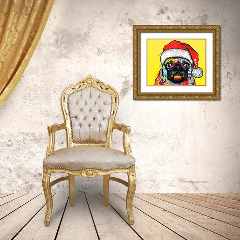 Pug Christmas Edition Gold Ornate Wood Framed Art Print with Double Matting by Dean Russo Collection