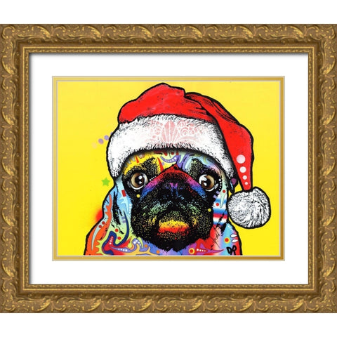 Pug Christmas Edition Gold Ornate Wood Framed Art Print with Double Matting by Dean Russo Collection