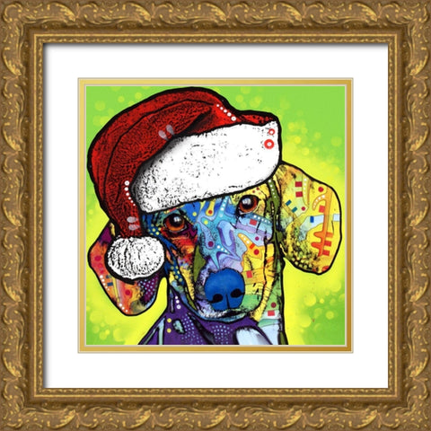 Dachshund Christmas Gold Ornate Wood Framed Art Print with Double Matting by Dean Russo Collection