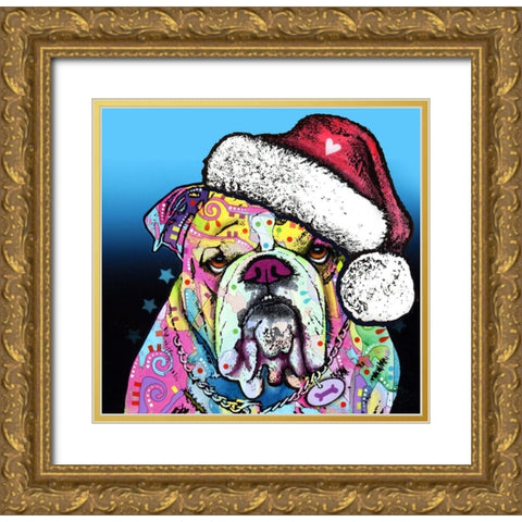 The Bulldog Christmas Gold Ornate Wood Framed Art Print with Double Matting by Dean Russo Collection