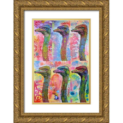 6 Ostriches Gold Ornate Wood Framed Art Print with Double Matting by Dean Russo Collection