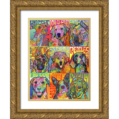 Nine Up of Dogs Gold Ornate Wood Framed Art Print with Double Matting by Dean Russo Collection