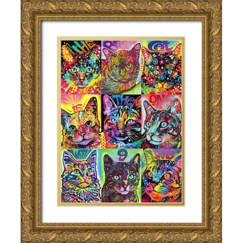 Nine Up of Cats Gold Ornate Wood Framed Art Print with Double Matting by Dean Russo Collection