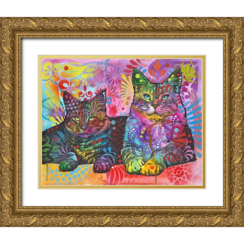 2 Cats Gold Ornate Wood Framed Art Print with Double Matting by Dean Russo Collection