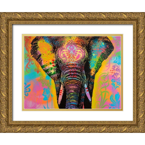 Eleph Gold Ornate Wood Framed Art Print with Double Matting by Dean Russo Collection