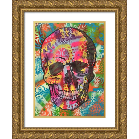 Skull 1UP Gold Ornate Wood Framed Art Print with Double Matting by Dean Russo Collection