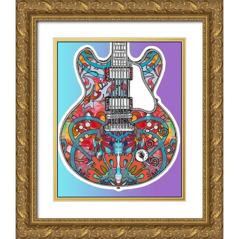 Gibson ES-335 Gold Ornate Wood Framed Art Print with Double Matting by Dean Russo Collection