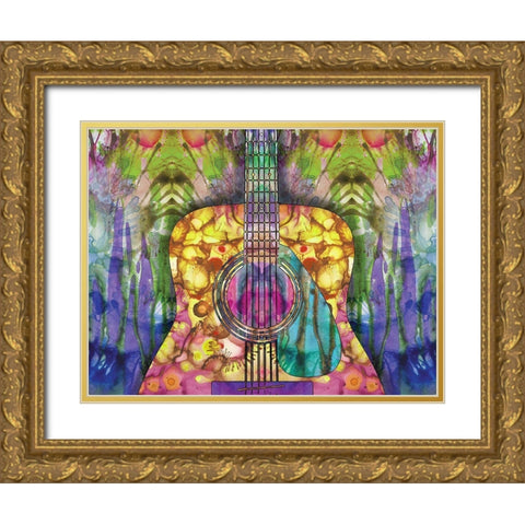 Guitar 2 Gold Ornate Wood Framed Art Print with Double Matting by Dean Russo Collection