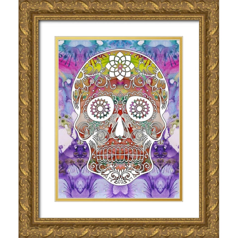 Sugar Skull Gold Ornate Wood Framed Art Print with Double Matting by Dean Russo Collection