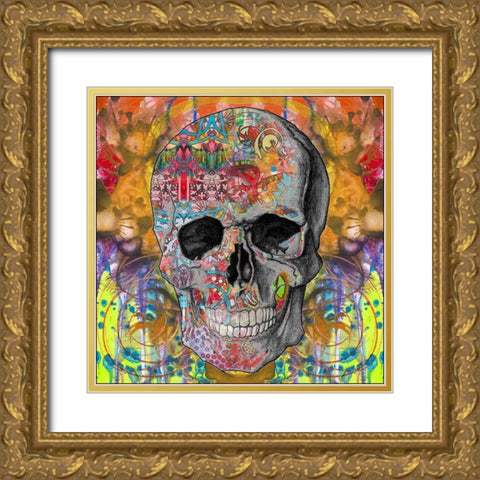 Smile Skull Gold Ornate Wood Framed Art Print with Double Matting by Dean Russo Collection