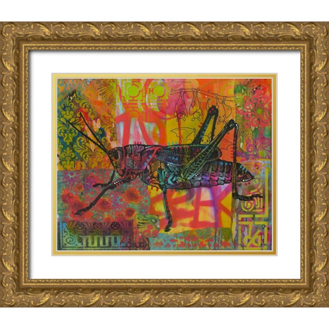 Grasshopper Gold Ornate Wood Framed Art Print with Double Matting by Dean Russo Collection