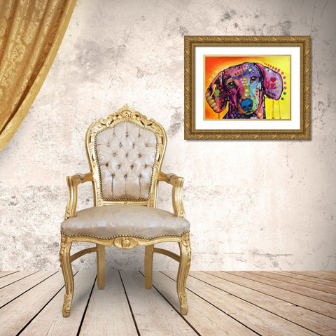 Tilt Dachshund Love Gold Ornate Wood Framed Art Print with Double Matting by Dean Russo Collection