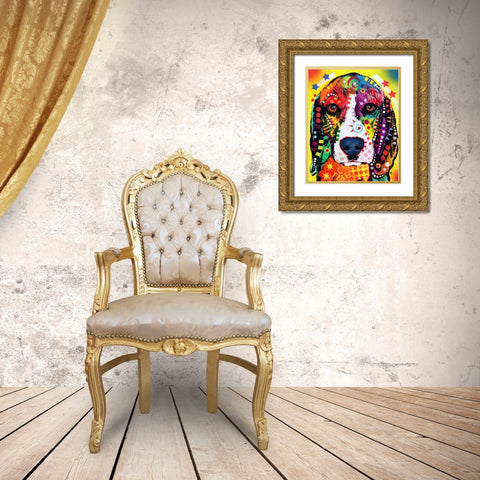 Beagle Face Gold Ornate Wood Framed Art Print with Double Matting by Dean Russo Collection