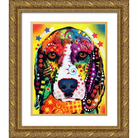 Beagle Face Gold Ornate Wood Framed Art Print with Double Matting by Dean Russo Collection