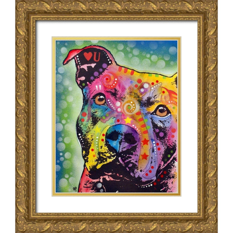 Thoughtful Pit Bull White Bubble Gold Ornate Wood Framed Art Print with Double Matting by Dean Russo Collection