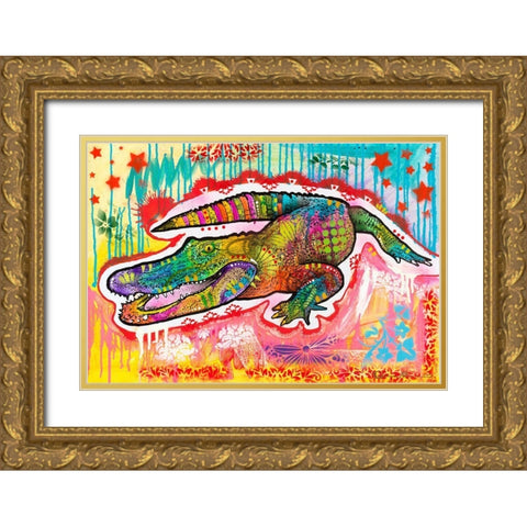 Alligator 2 Gold Ornate Wood Framed Art Print with Double Matting by Dean Russo Collection