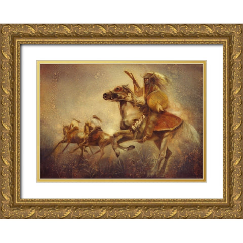 War Party Gold Ornate Wood Framed Art Print with Double Matting by Lund, Denton