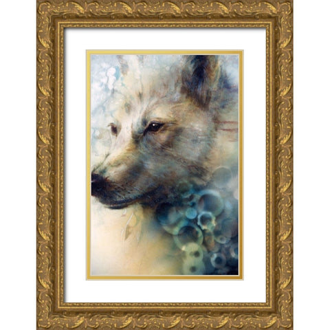 Snow Wolf Gold Ornate Wood Framed Art Print with Double Matting by Lund, Denton
