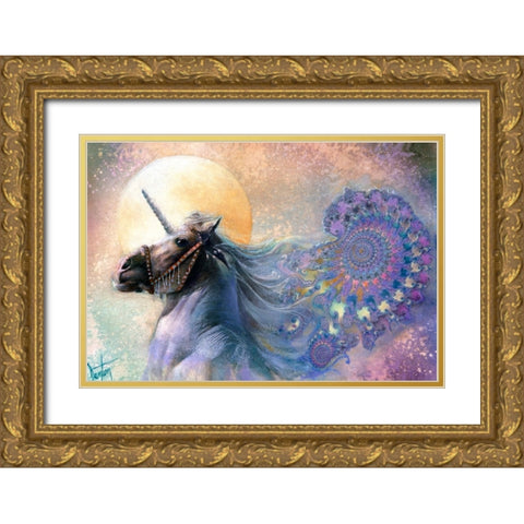 The Unicorn Gold Ornate Wood Framed Art Print with Double Matting by Lund, Denton