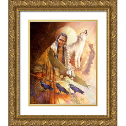 Night Of The Ravens Gold Ornate Wood Framed Art Print with Double Matting by Lund, Denton